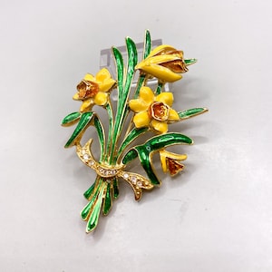 Vintage Joan Rivers Enameled Flower Daffodils Bouquet Brooch