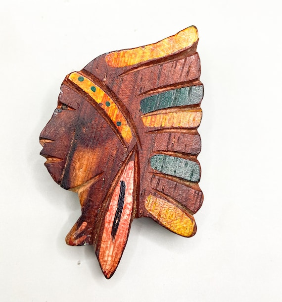 Vintage Carved Wood and Hand Painted Native Ameri… - image 2