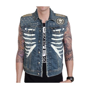 Punk Style Rib Cage Denim Vest