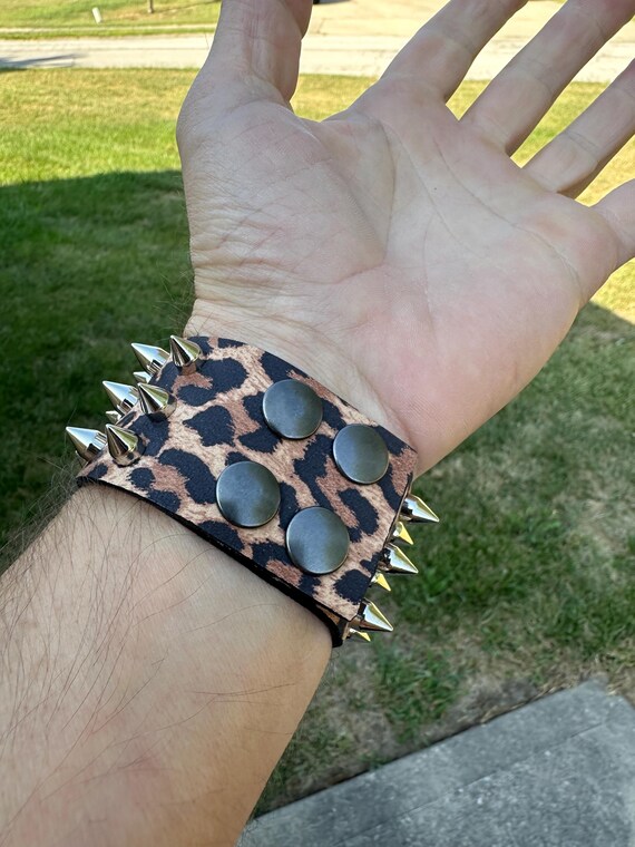Brown Leopard Print Spiked Leather Bracelet - Etsy