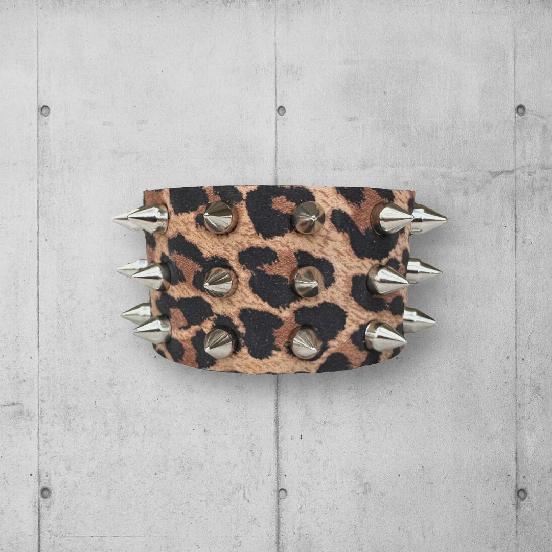 Brown Leopard Print Spiked Leather Bracelet - Etsy