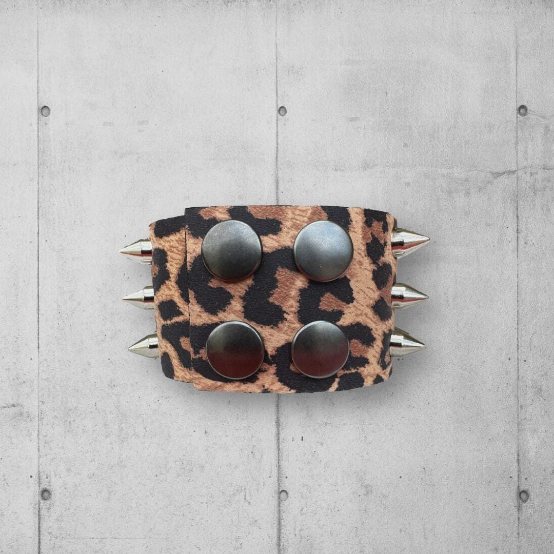 Brown Leopard Print Spiked Leather Bracelet - Etsy