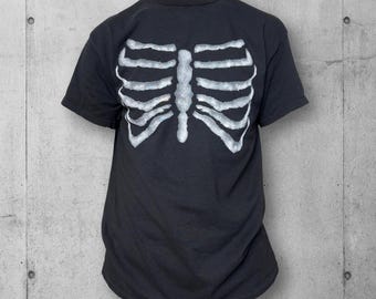 Punk Rock Skeleton Rib Cage Black T Shirt