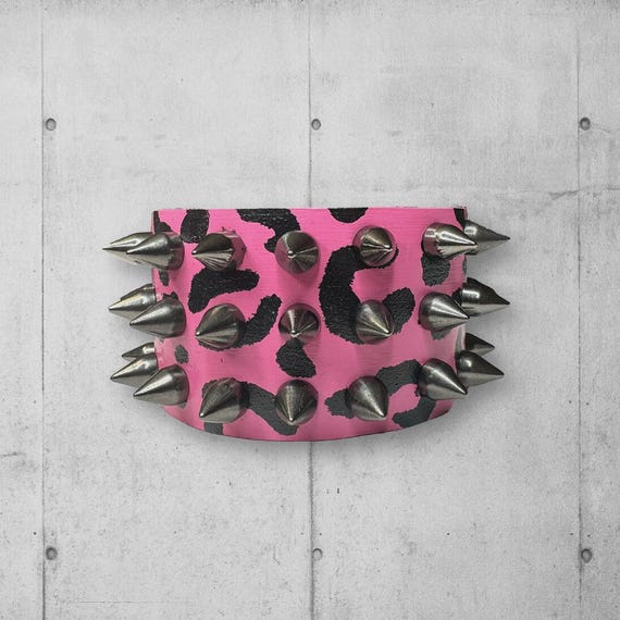 Punk Leopard Print Spiked Leather Bracelet - Etsy