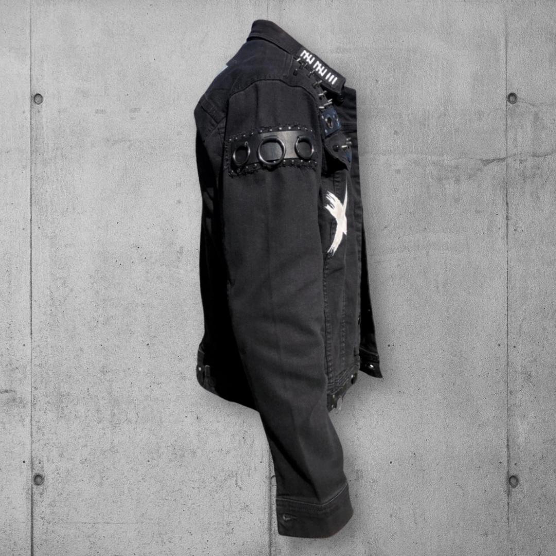 マッドパンク 上着 Men's Black Denim Punk Rock/heavy Metal Battle Jacket (the
