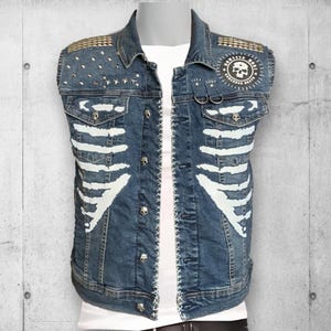 Punk Style Rib Cage Denim Vest