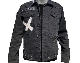 Men’s Black Denim Punk Rock/Heavy Metal Battle Jacket (The Forsaken)