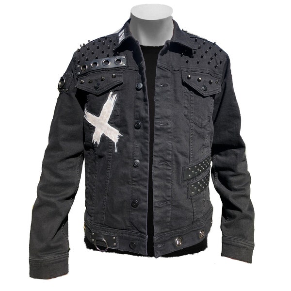 Men’s Black Denim Punk Rock/Heavy Metal Battle Jacket (The Forsaken)