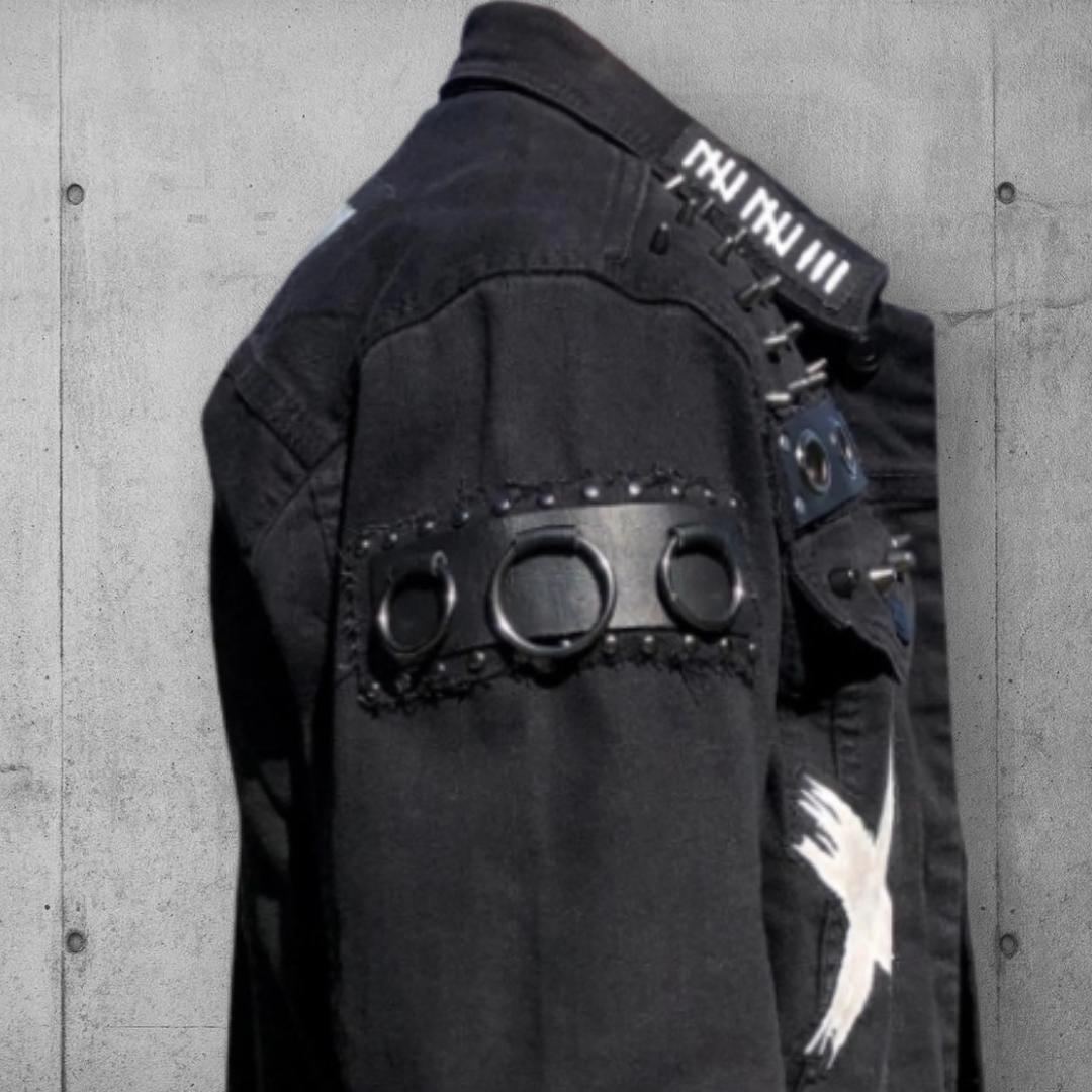 ブラックデニムパンク/ヘビーメタルバトルジャケット（The Forsaken