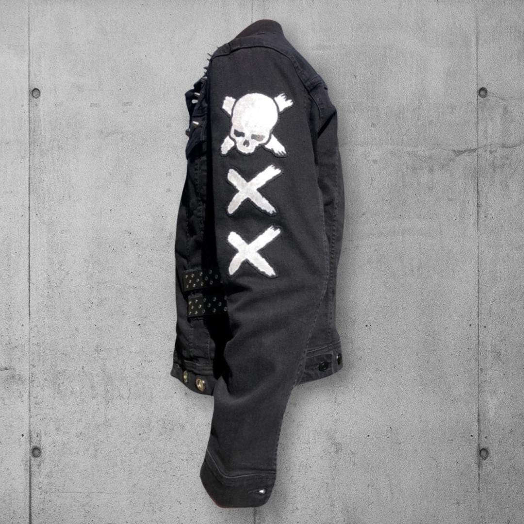 ブラックデニムパンク/ヘビーメタルバトルジャケット（The Forsaken