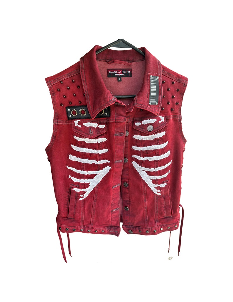 Women's Red Denim Punk Rib Cage Vest Etsy