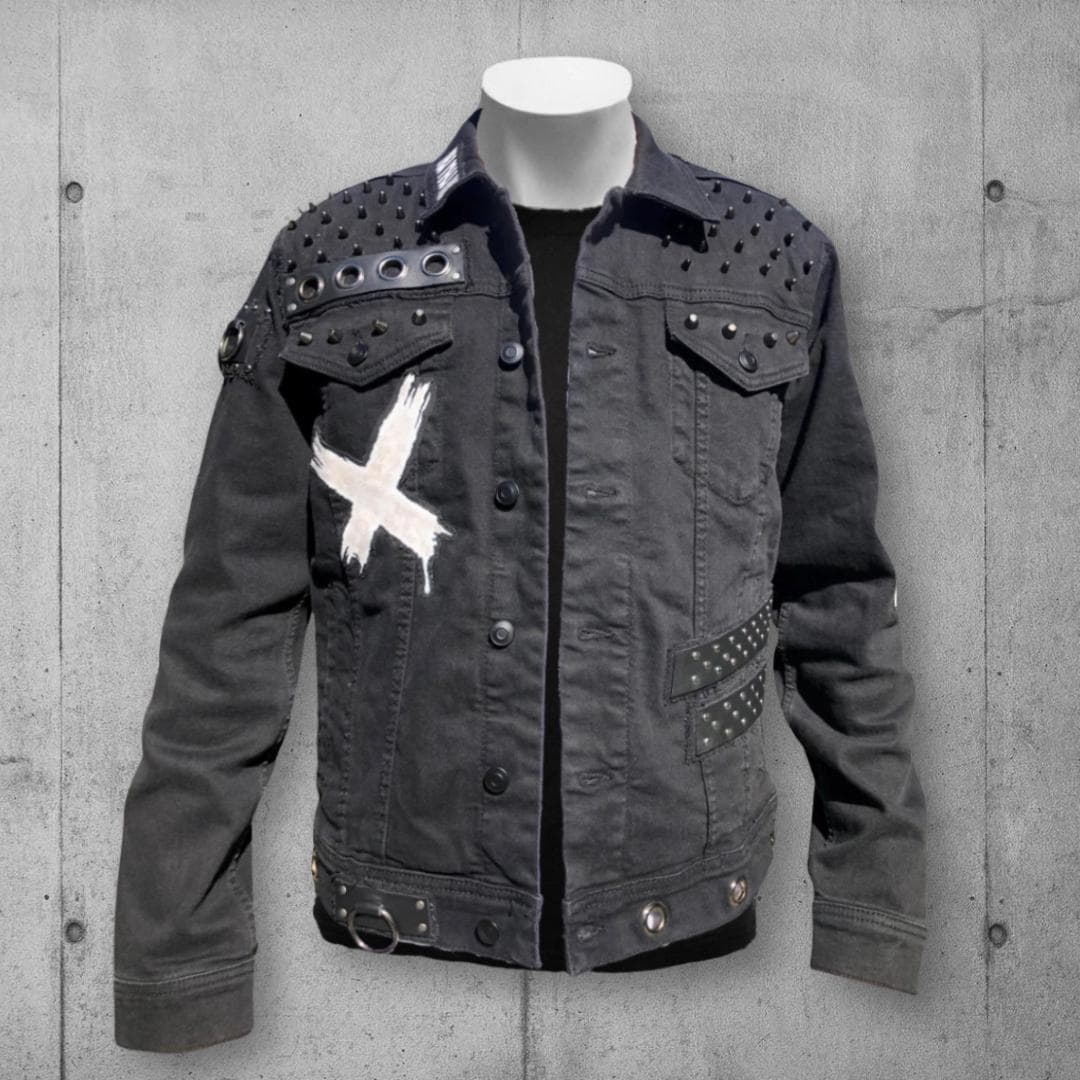 Men's Black Denim Punk Rock/heavy Metal Battle Jacket (the
