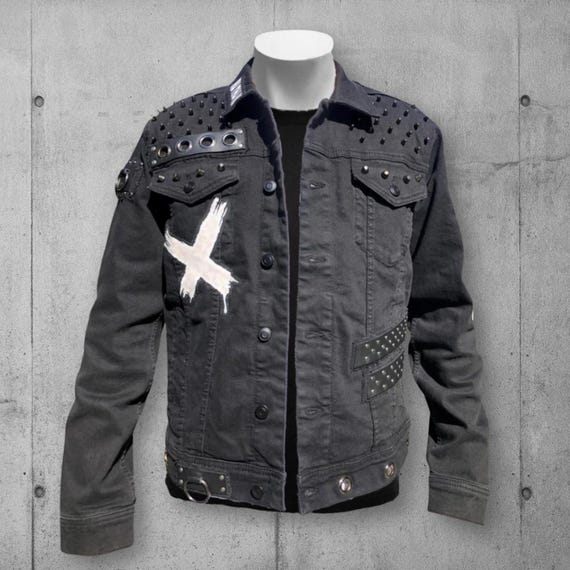 Men's Black Denim Punk Rock/heavy Metal Battle Jacket (the Men's Black Denim Punk Rock/heavy Metal Battle Jacket (the
