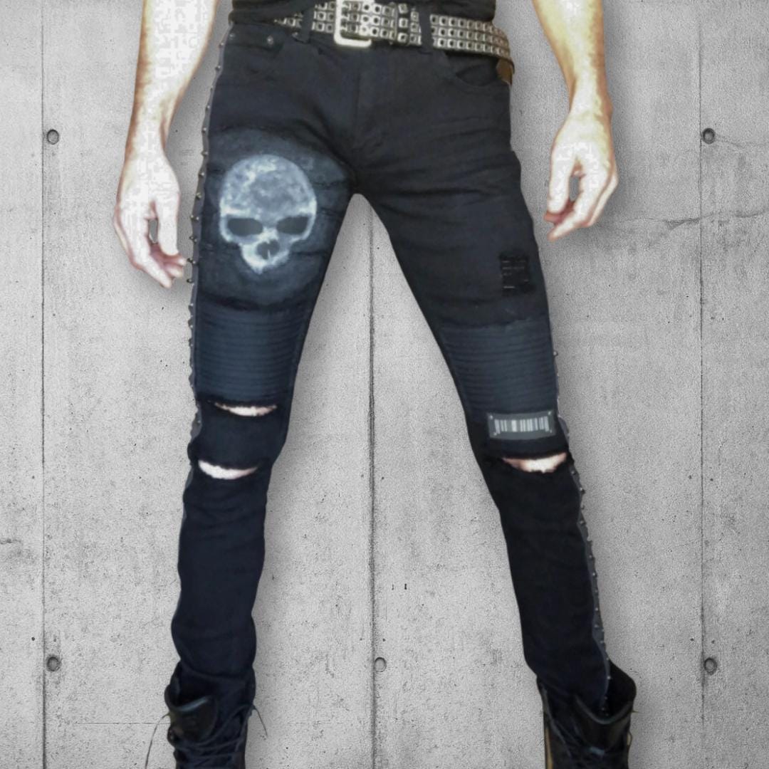 パンツ the black gene scull studs grunge denim TRIPP NYC - SKULL DENIM STUD PANT
