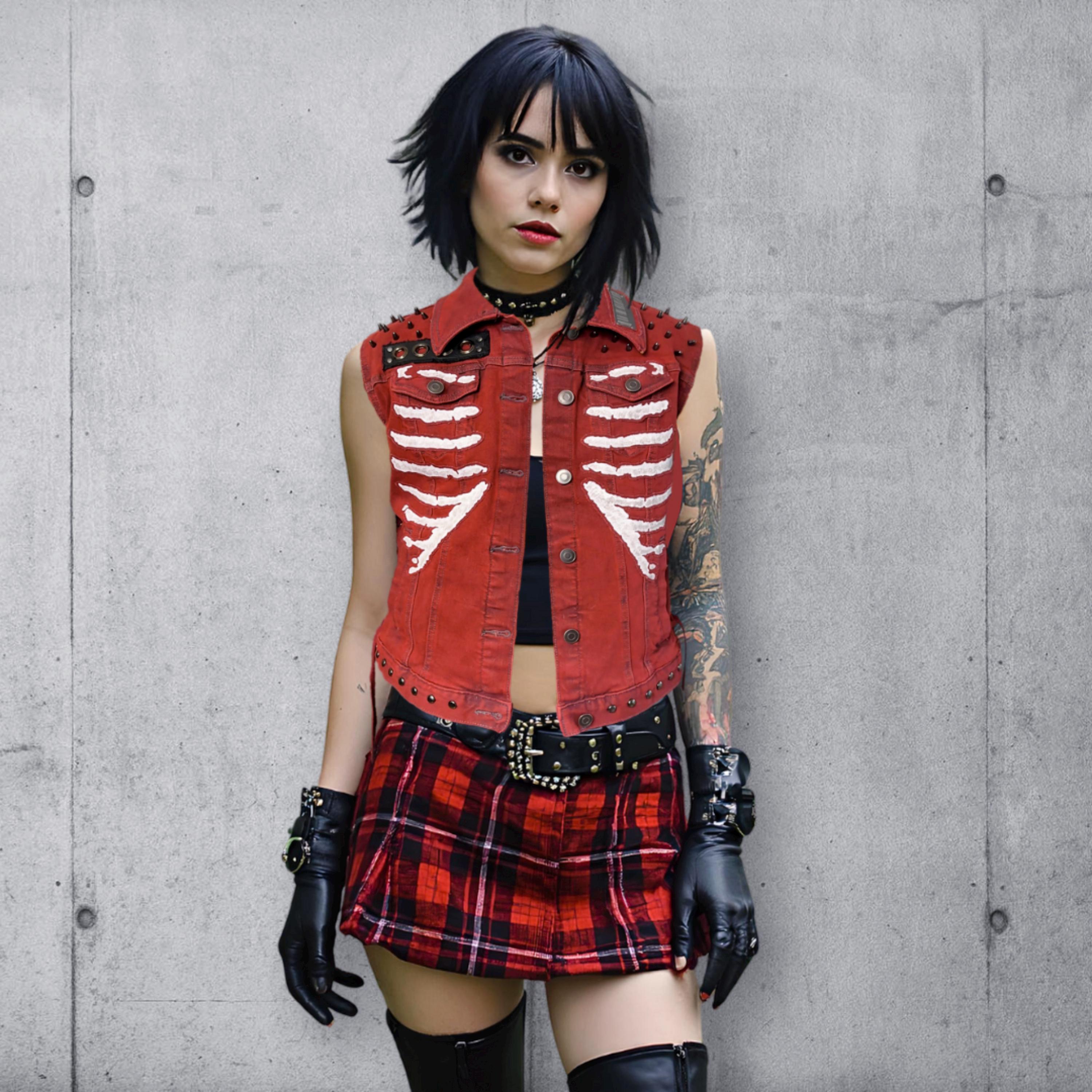 Women's Red Denim Punk Rib Cage Vest - Etsy