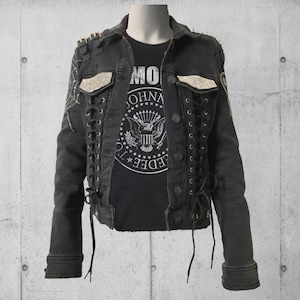 Women’s Black Emo/Punk Rock/Gothic Kitty Bling Denim Jacket