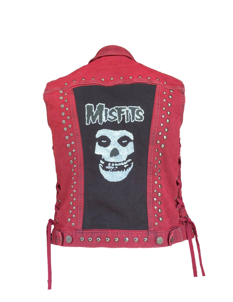 Women's Red Denim Punk Rib Cage Vest Etsy