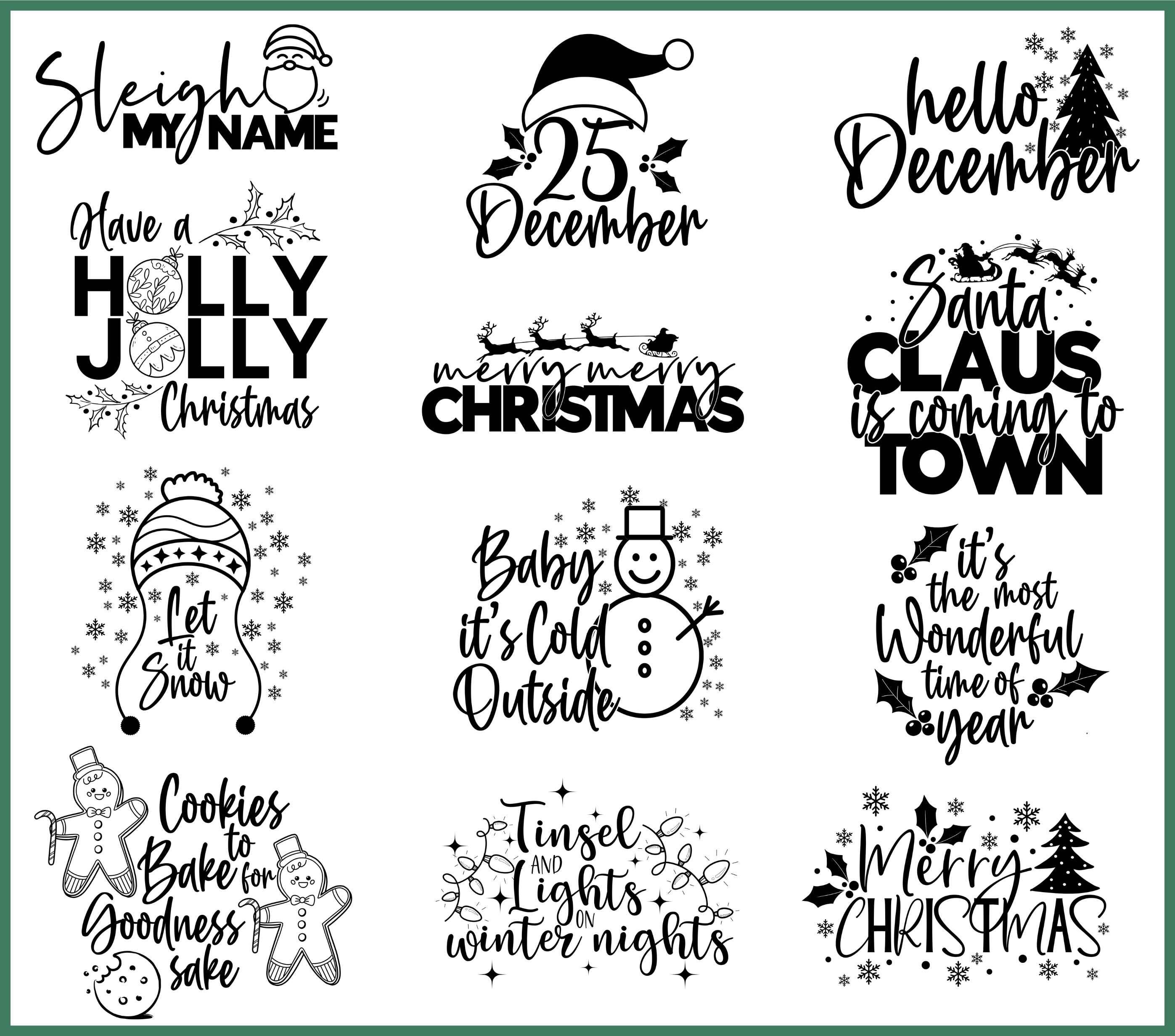 Christmas Quotes SVG Sayings Reindeer Snowman Santa Claus Bundle Cut