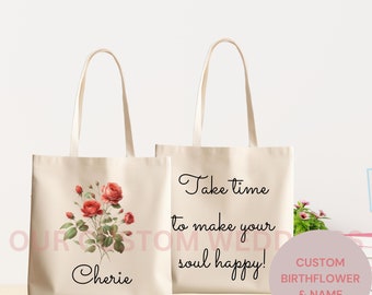 Custom Personalized Name Tote Bag Bridesmaid Proposal Gift Maid of Honor Bridal Shower Gift Custom Flower Gift for Her Wedding Bridesmaid