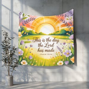 Christian Tapestry,Bright Bible Verse Wall Hanging, This Is the Day the Lord Has Made,Psalm 118:24 Scripture Decor for Kids Room or Entryway