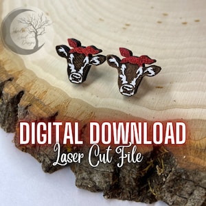 SVG, Cow Stud Earrings, Digital File, Laser Cut File