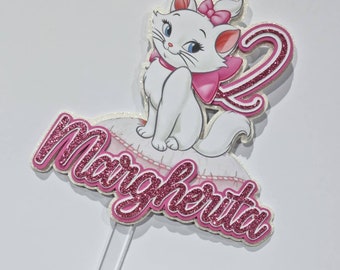 Aristocats Marie cat cake topper personalised layered glitter 3d