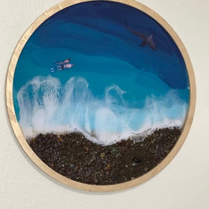 Epoxy Beach Scene- Resin Waves- Hammerhead Shark Epoxy Wall
