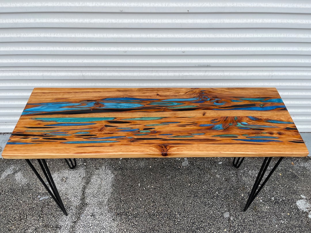 Highend Handmade Pecky Cypress Epoxy Resin Liveedge Console Table Etsy