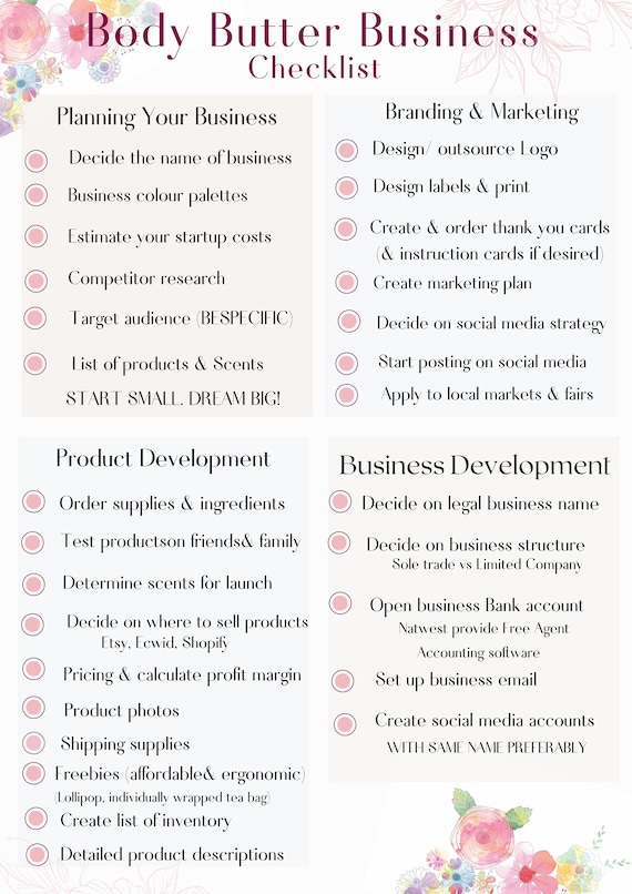 Body Butter Business Checklist, Business Launch Check List, Business To Do  List, Business Start-up Checklist