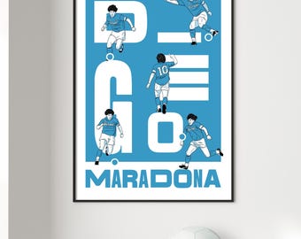 Diego Maradona Napoli Illustration: Football Gallery Print (Digital Print A3 Size 29.7x42 cm )