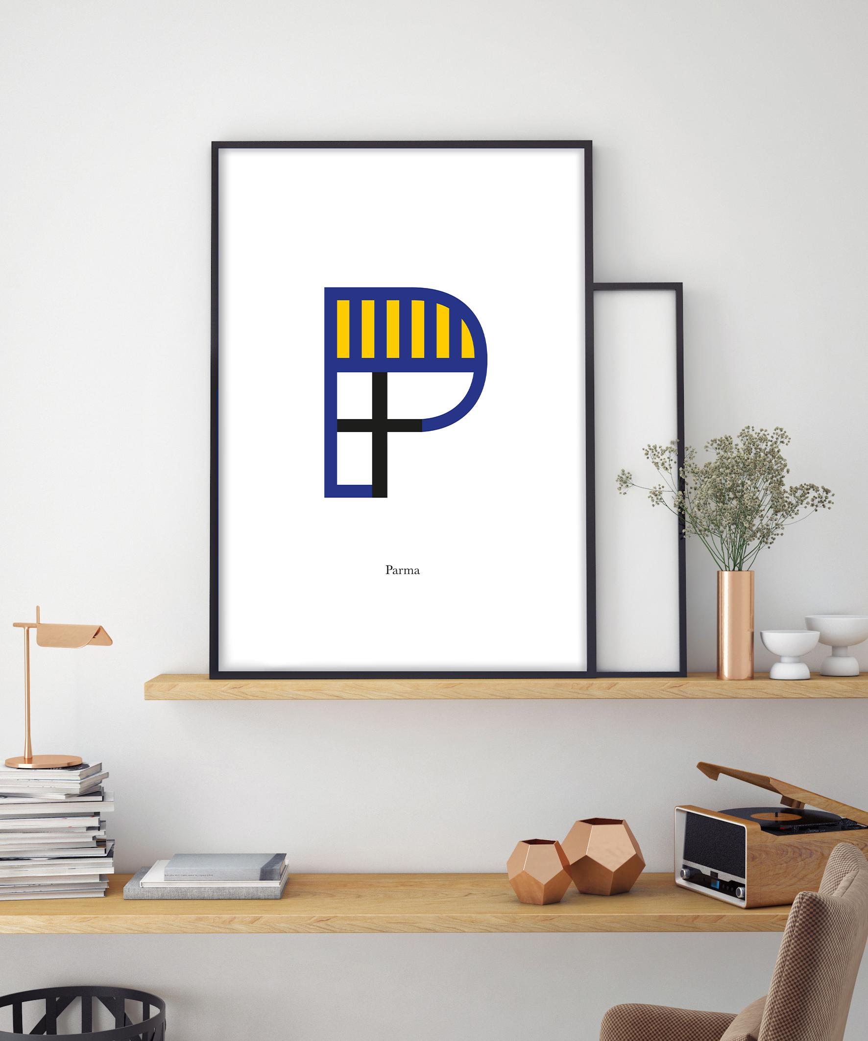 Parma Football Club-embleemprint - Letter P-logo (digitale print, A3-formaat: 29,7 x 42 cm)