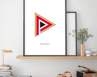PSV Football Club-embleem: Letter P-logo (digitale print, A3-formaat: 29,7 x 42 cm)