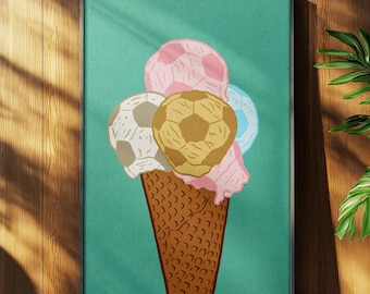 Football Ice Cream Print: Whimsical Kitchen Wall Art (Digital Print A2/A3)