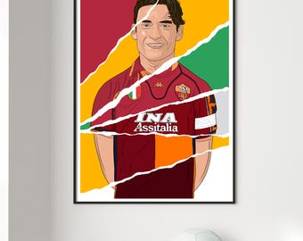 Totti AS Roma Illustration: Football Club Gallery Print (Digital Print A3 29.7x42cm)