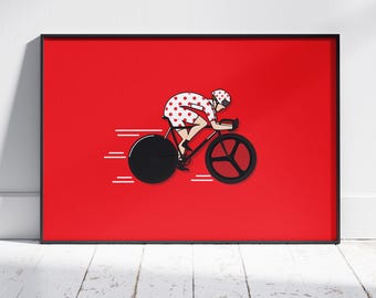 King of the Mountains Illustration: Cycling Art Gallery Print (Digital Print A3 29.7x42cm)
