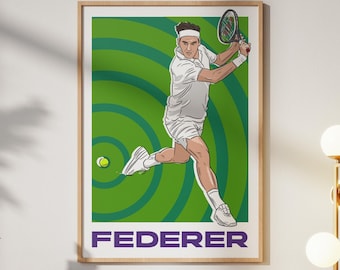 Roger Federer Illustration: Tennis Art Gallery Print (Digital Print A3 29.7x42cm)