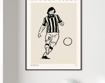 Andrea Pirlo Juventus Illustration: Football Art Gallery Print (Digital Print A3 29.7x42cm)