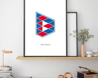Letter embleem van Bayern München &#39;B&#39;: logo voetbalclub (digitale print, A3-formaat: 29,7 x 42 cm)
