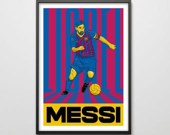 Messi Barcelona Portrait: Hand-Drawn Football Art Print (Digital Print A3 Size 29.7x42cm)