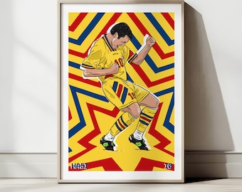 Gheorghe Hagi Romania Illustration: Football Art Gallery Print (Digital Print A3 29.7x42cm)