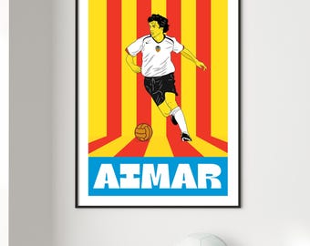 Pablo Aimar Valencia Illustration: Football Art Poster Print (Digital Print A3 Size 29.7x42 cm )