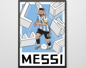 Messi Argentina World Cup Portrait: Hand-Drawn Football Art (Digital Print A3 Size 29.7x42 cm)