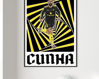 Matheus Cunha Illustration – Manchester United Football Print (Digital Print)