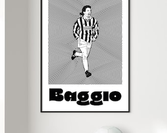 Roberto Baggio Juventus Portrait: Football Art Gallery Print