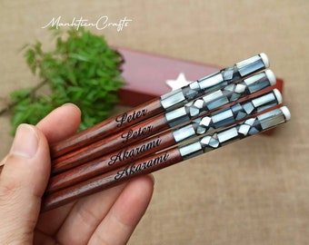 Juego de palillos personalizados grabados, regalos de Navidad con reposapiés, palillos de boda personalizados, palillos coreanos-japoneses G1