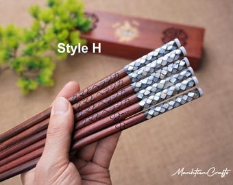 Custom engraved chopsticks personalized Christmas gifts with chopstick rest,wedding chopsticks favor, korea-japanese Reusable chopsticks H