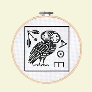 Owl of Athena Cross Stitch Pattern: Ancient Greek Coin Design (PDF Download