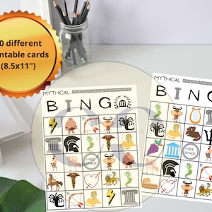 Bingo de mitologia grega, download instantâneo para impressão, 30 cartões