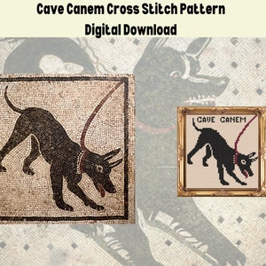 Cave Canem Roman Mosaic Cross Stitch Pattern | Digital PDF Download