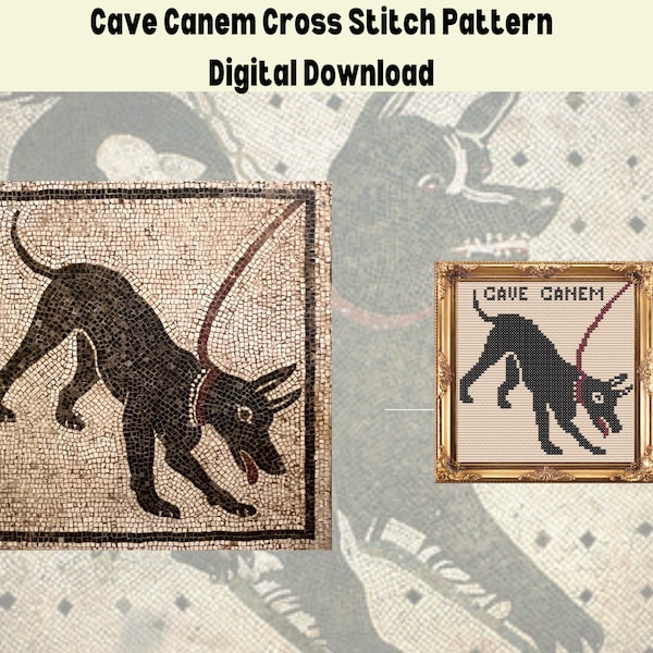 Cave Canem Roman Mosaic Cross Stitch Pattern | Digital PDF Download